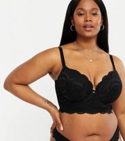 New Look Curves Black Scallop Lace Plunge Bra